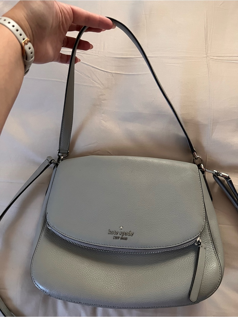 Kate Spade New York Gray Pebbled Leather Convertible Shoulder & Crossbody Bag